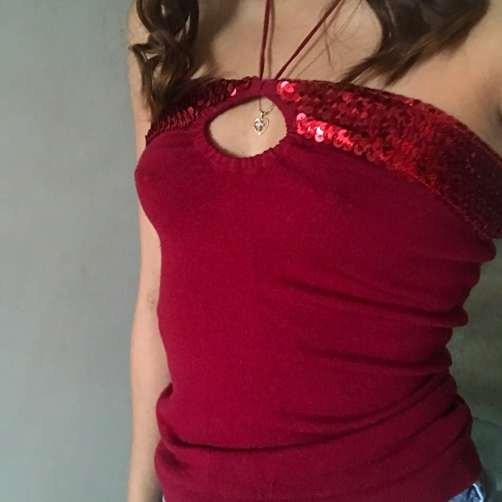 Vintage red sequin halter top